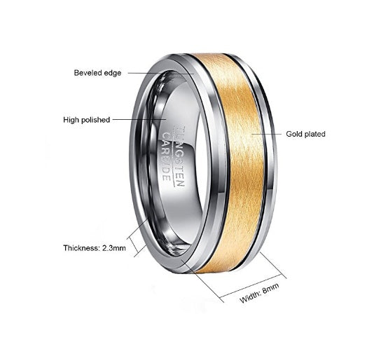 Modern 8mm Gold Brushed Tungsten Carbide Wedding Band