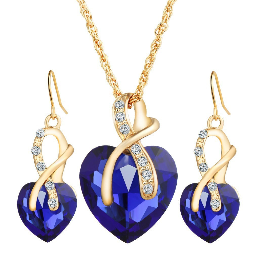 Sparkling Heart Zircon & Crystal Necklace and Earrings Set
