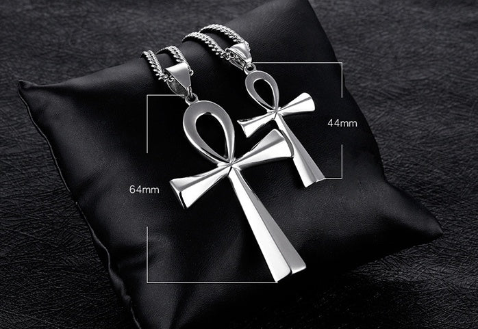 Men's Titanium Steel Ankh Cross Pendant Necklace
