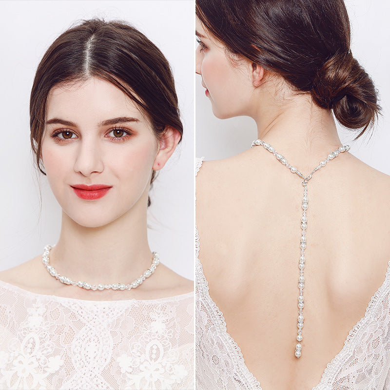 Backless Dress Pearl and Crystal Back Necklace
