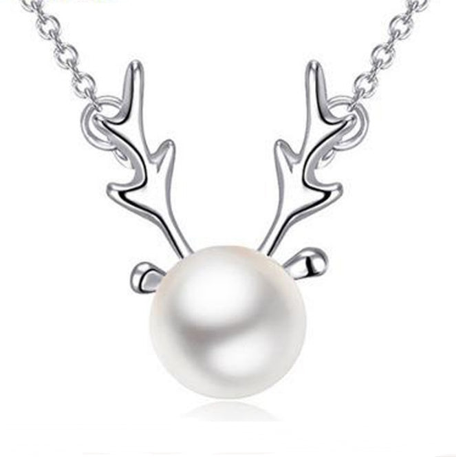 Deer Horn 14k Rose Gold Pearl Necklace