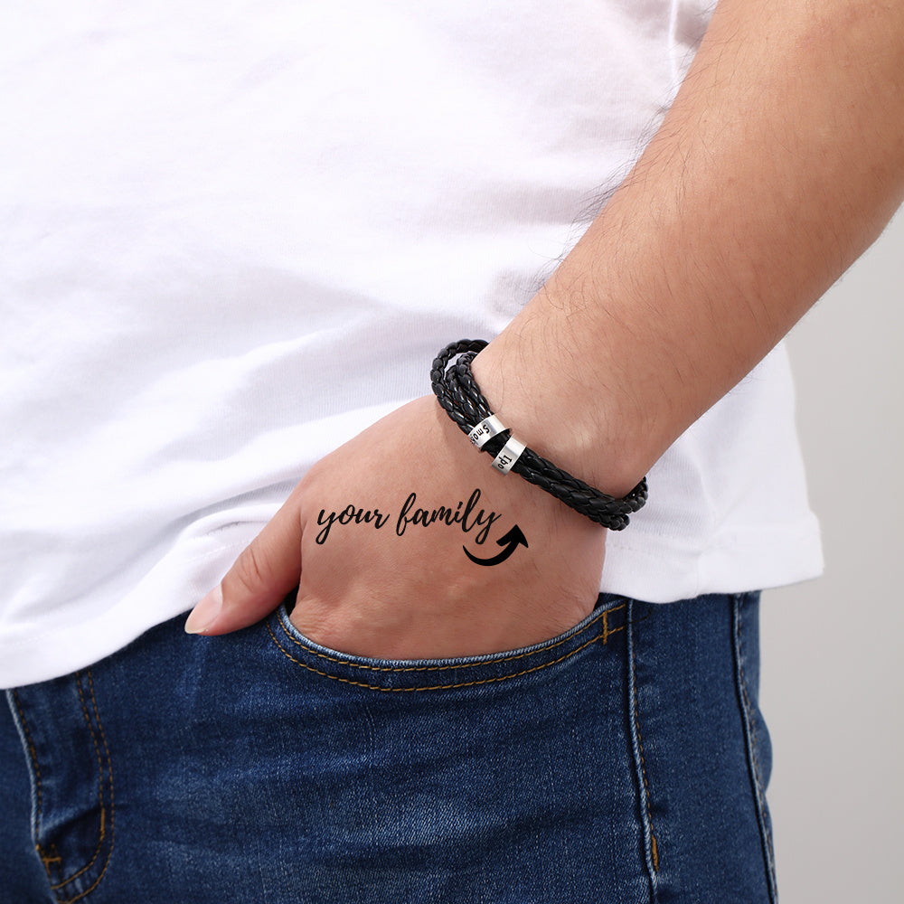 Personalized Braided Leather Name Bracelet for Men