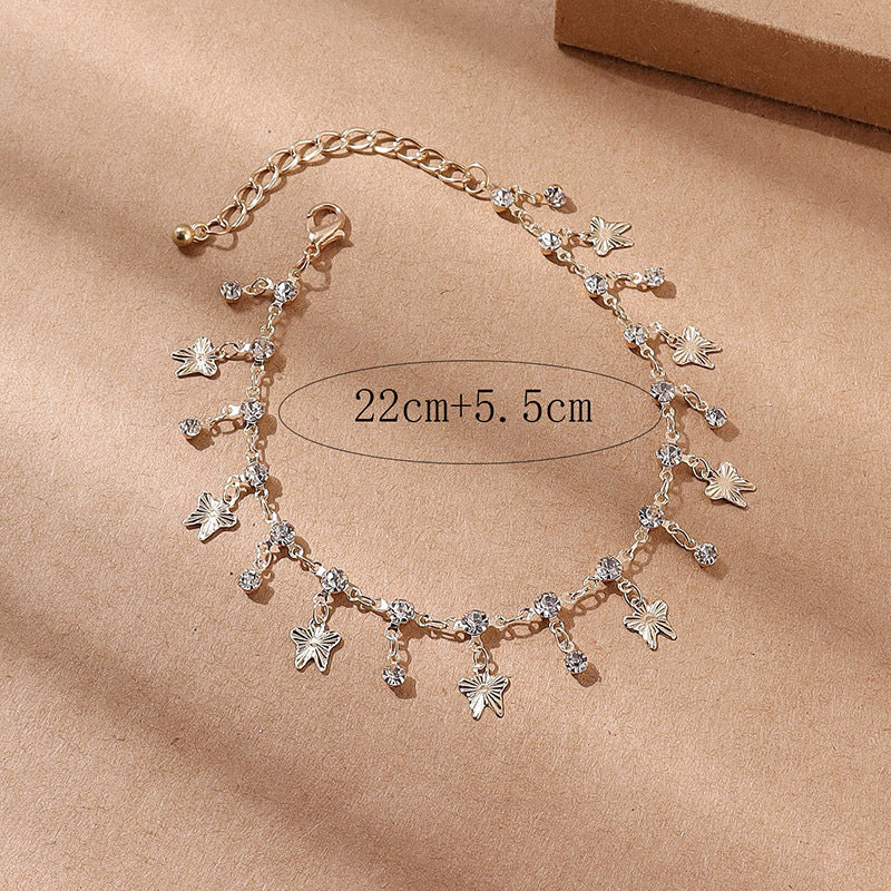 Sparkling Boho Charm Anklet with Butterflies and Flowers