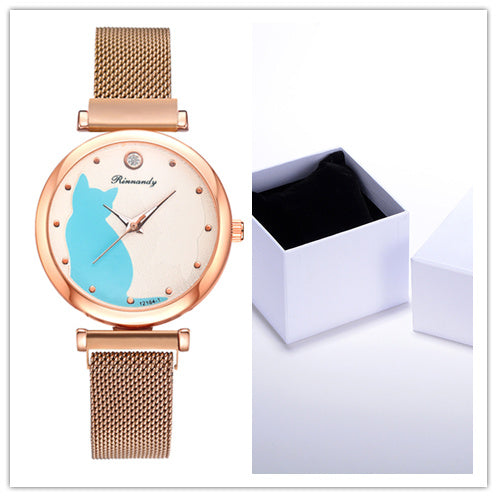 Women's 5-Piece Rose Gold Mesh Watch and Bracelet Set