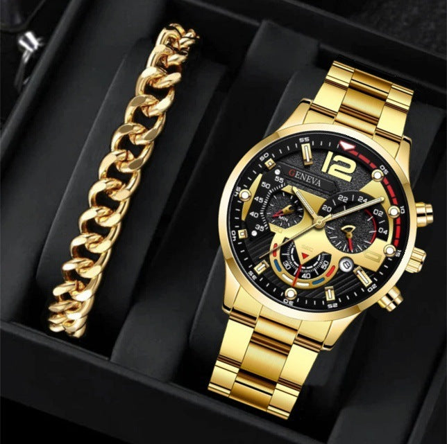 Men's Business Quartz Watch & Bracelet Set