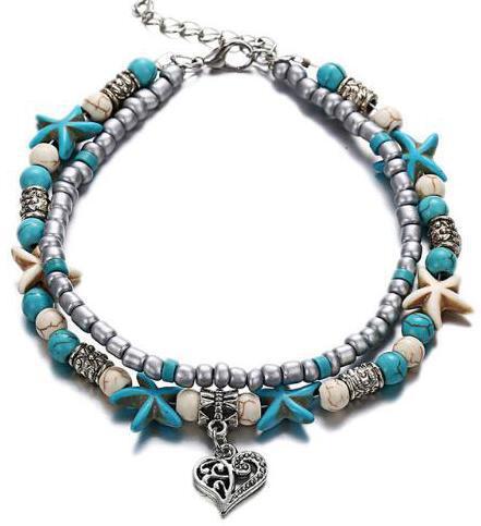 Simplicity Green Blue Color Starfish Anklet