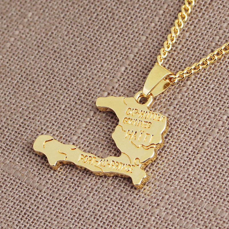 18K Gold Plated Haiti Map Pendant Necklace