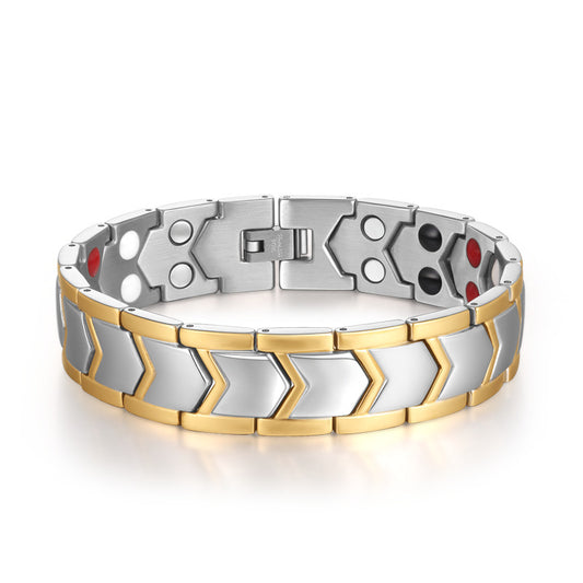 Gold Double Row Magnet Bracelet - Men's Titanium Steel