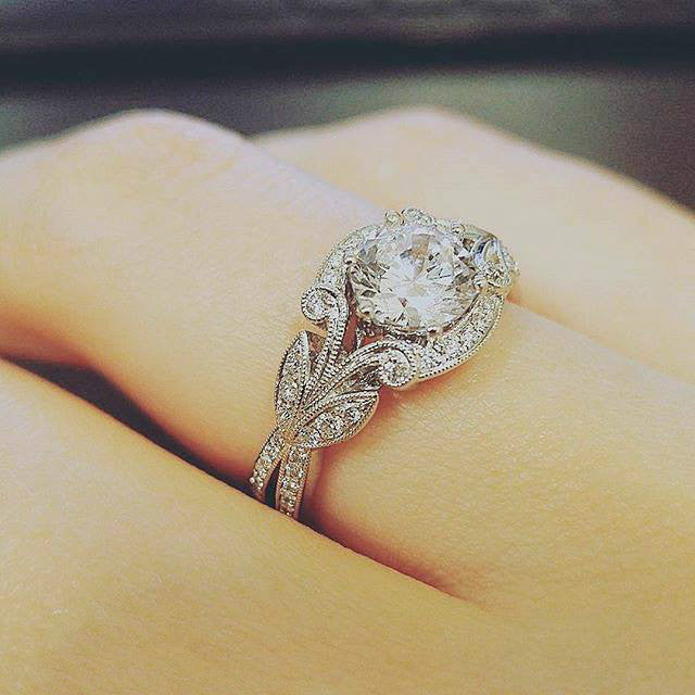 Tree Leaf Princess Engagement Ring