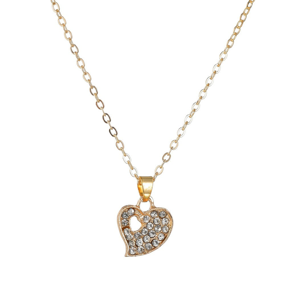 4 Pcs Gold Color Hollow Heart Crystal Jewelry Set