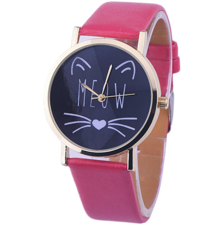 Charming Cat Pattern PU Leather Quartz Watch