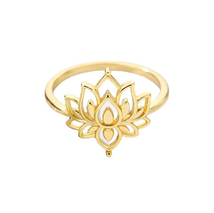 Vintage Golden Lotus & Moon Sun Opal Rings