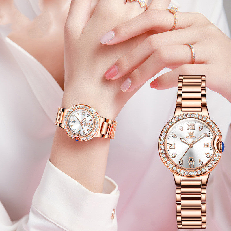 Elegant Rose Gold & Steel Ladies' Waterproof Watch