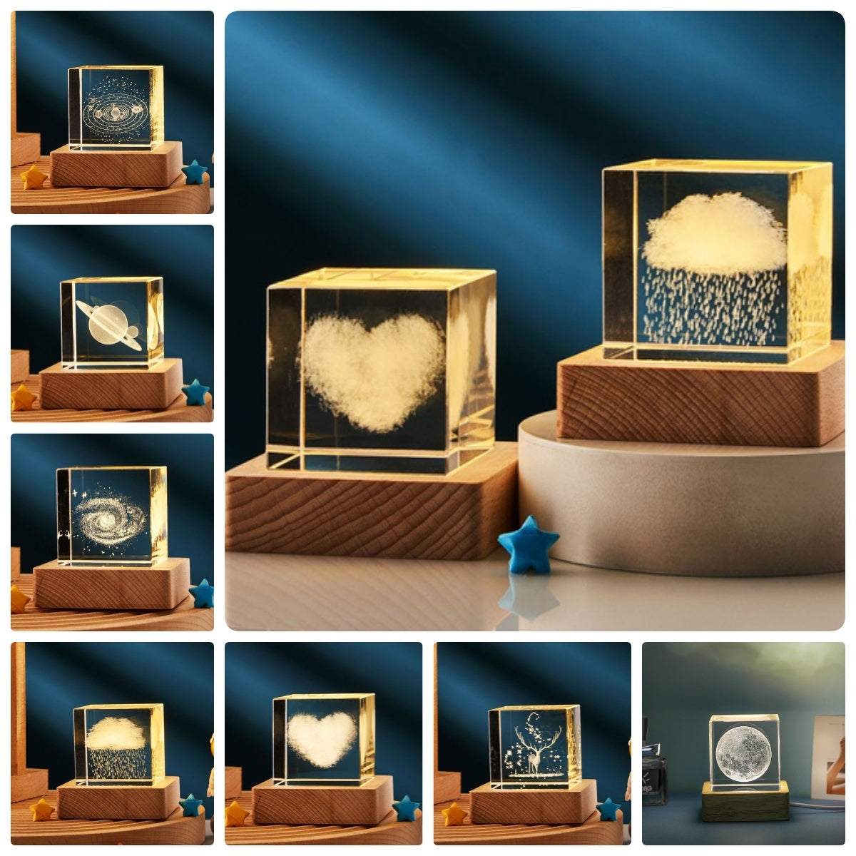 3D Transparent Crystal Cube Night Lamp