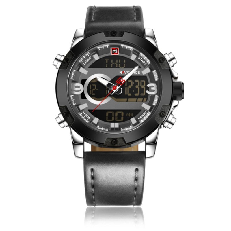 Men's Leather Digital Army Military Sport Watch