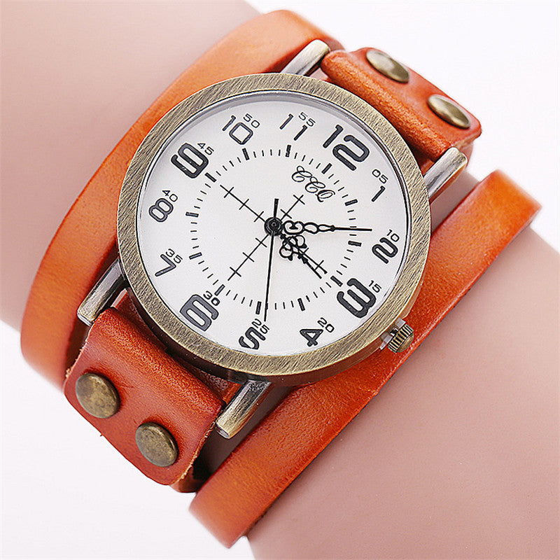 CCQ Vintage Leather Bracelet Watch for Women