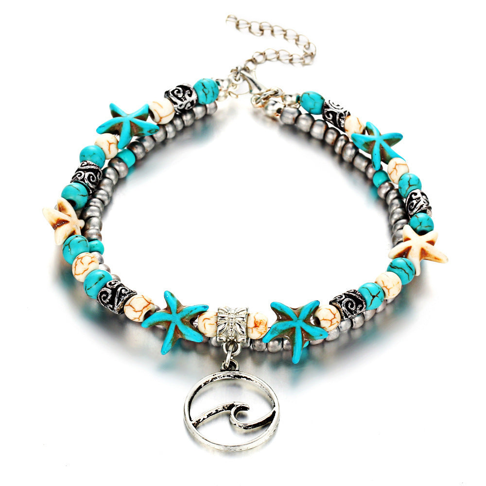 Simplicity Green Blue Color Starfish Anklet
