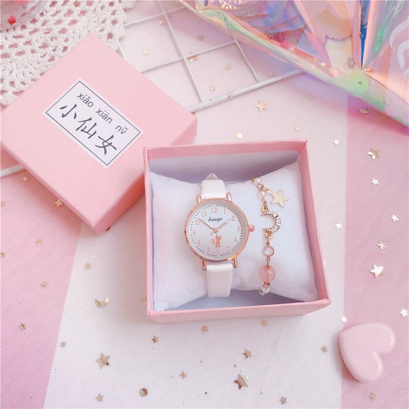 Minimalist Cat Design Analog Wristwatch Set