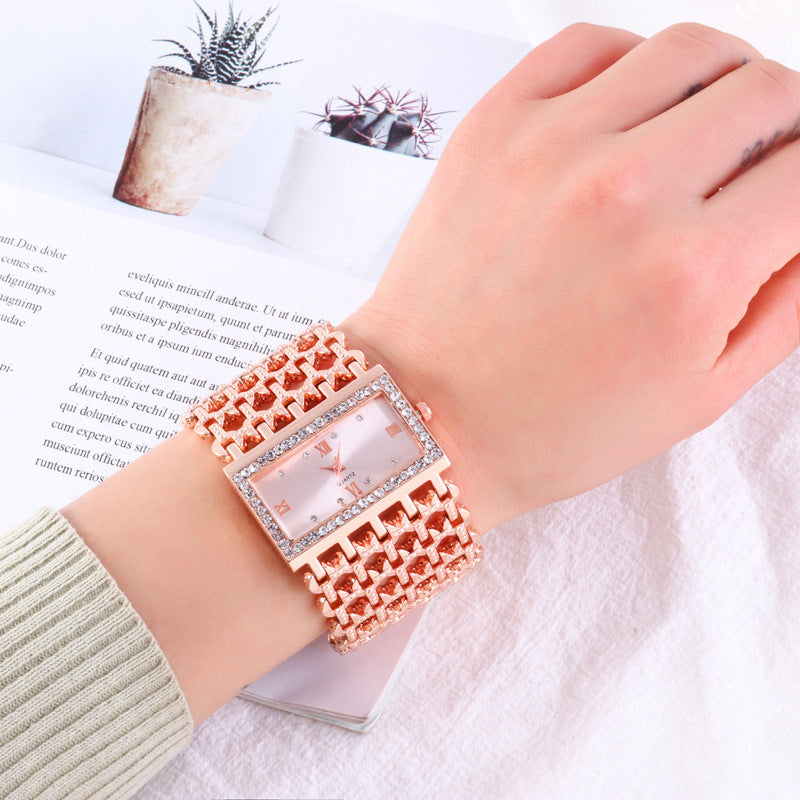 Dazzling Square Rhinestone Steel Watch