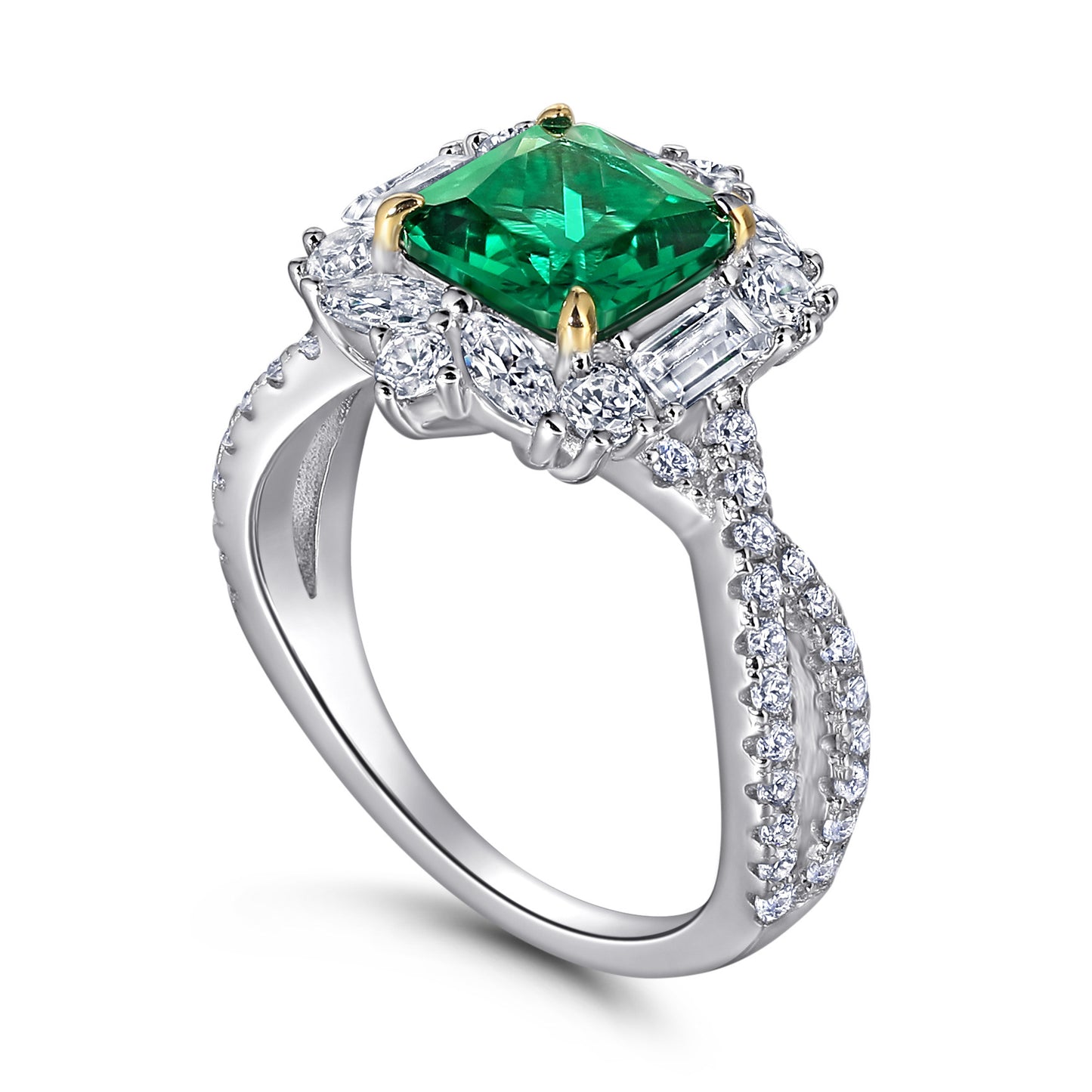 Elegant 925 Sterling Silver Princess Cut Emerald Infinity Ring