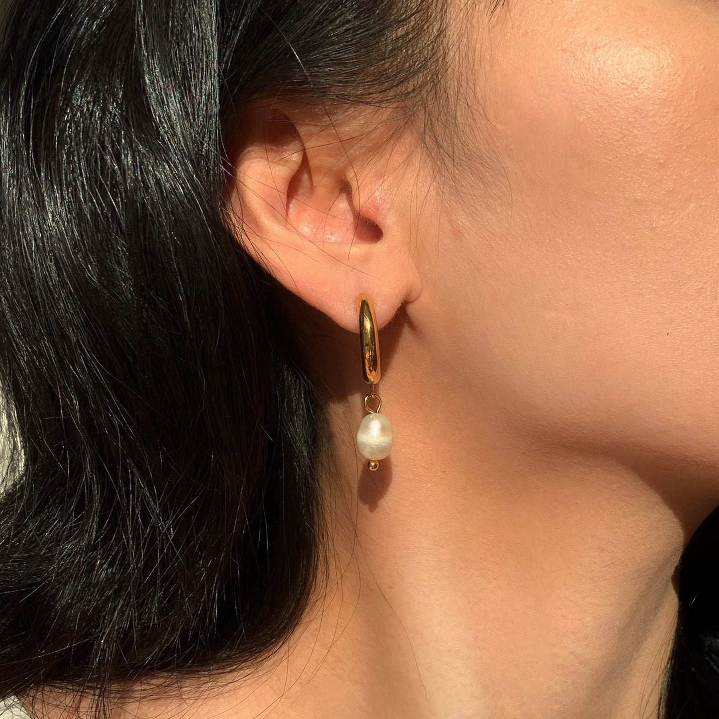 14K Gold Plated Freshwater Pearl Hoop Earrings