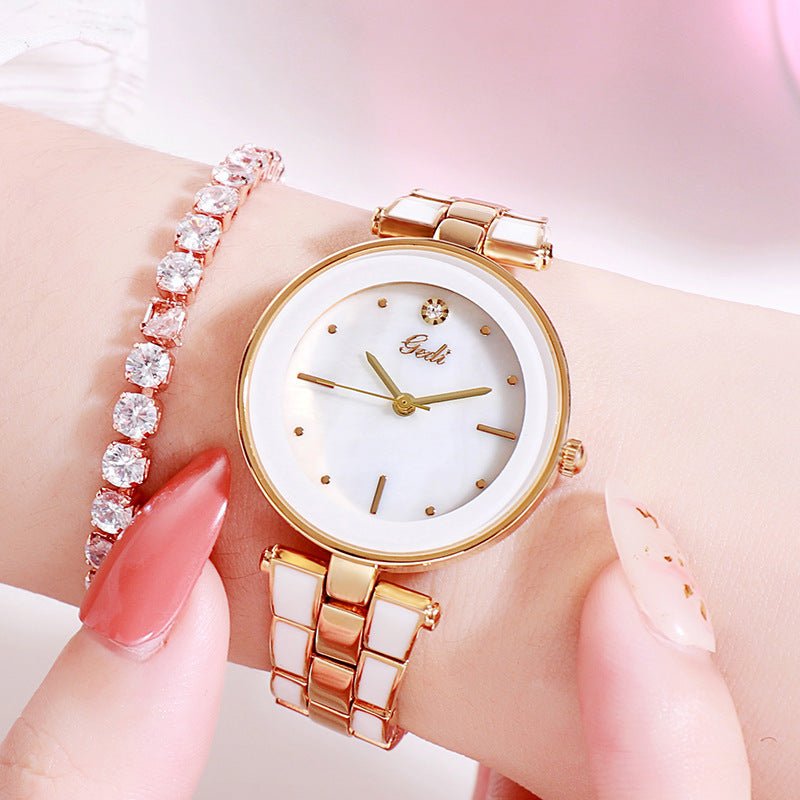 Elegant White Quartz Watch for Students & Fashion-Forward Women