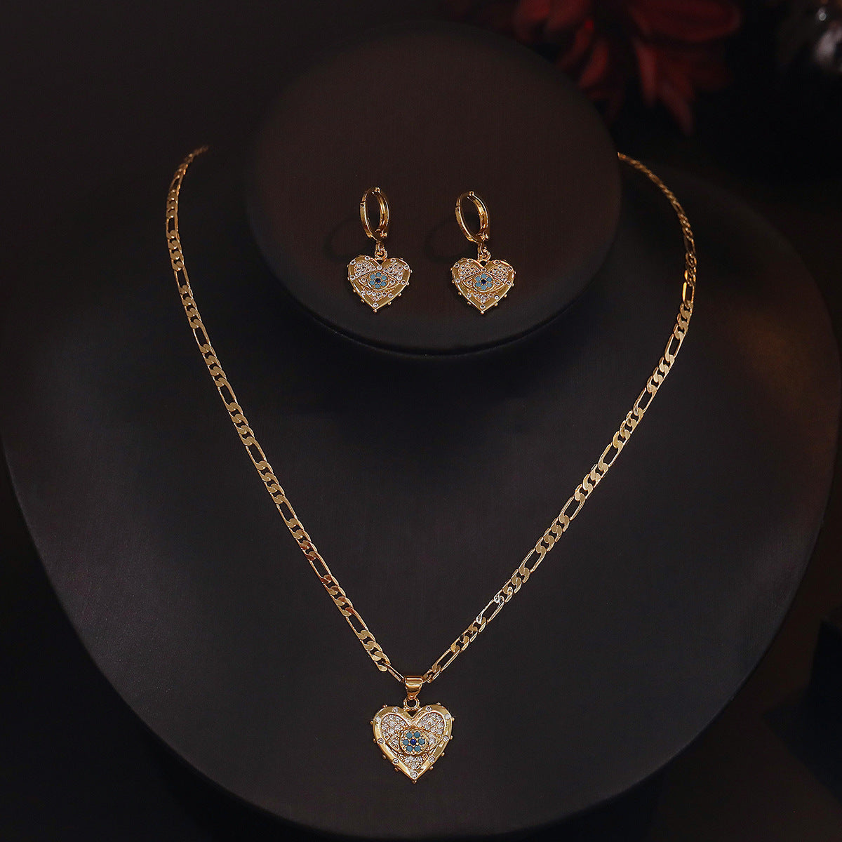 Gold-Plated Cubic Zirconia Evil Eye & Heart Pendant Set