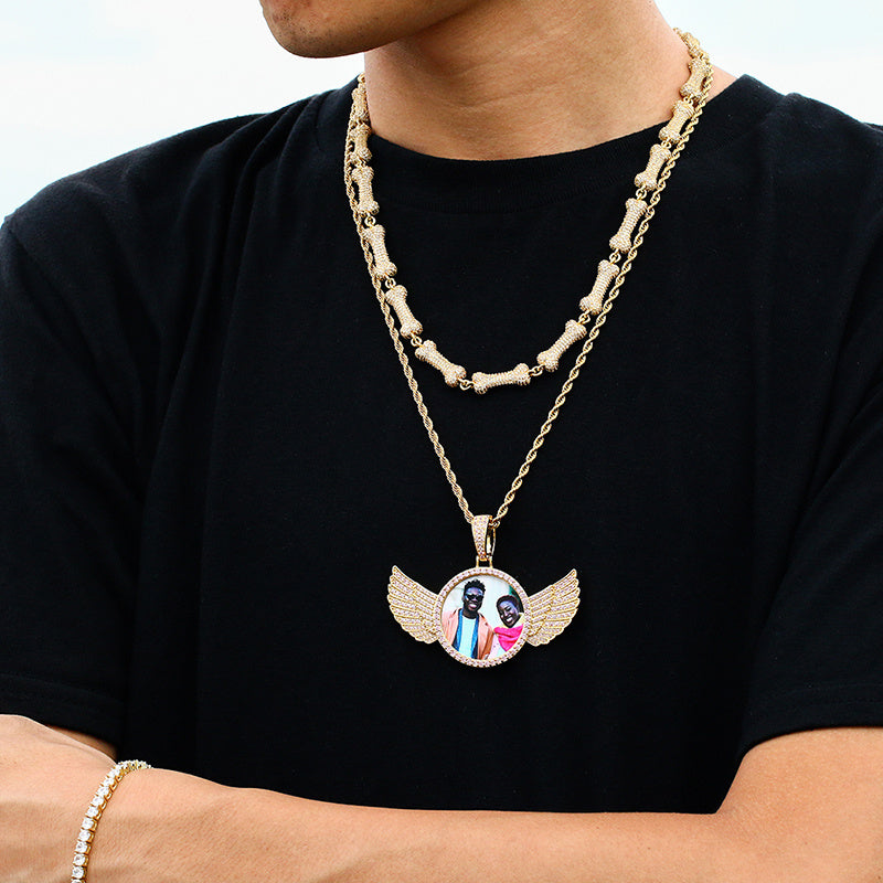 Custom Angel Wings Photo Medallion Necklace