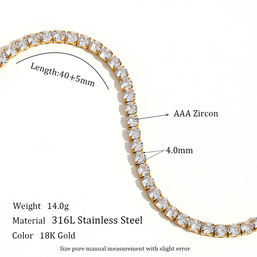 Sleek Gold-Plated Stainless Steel & Zircon Fashion Necklace and Bracelet