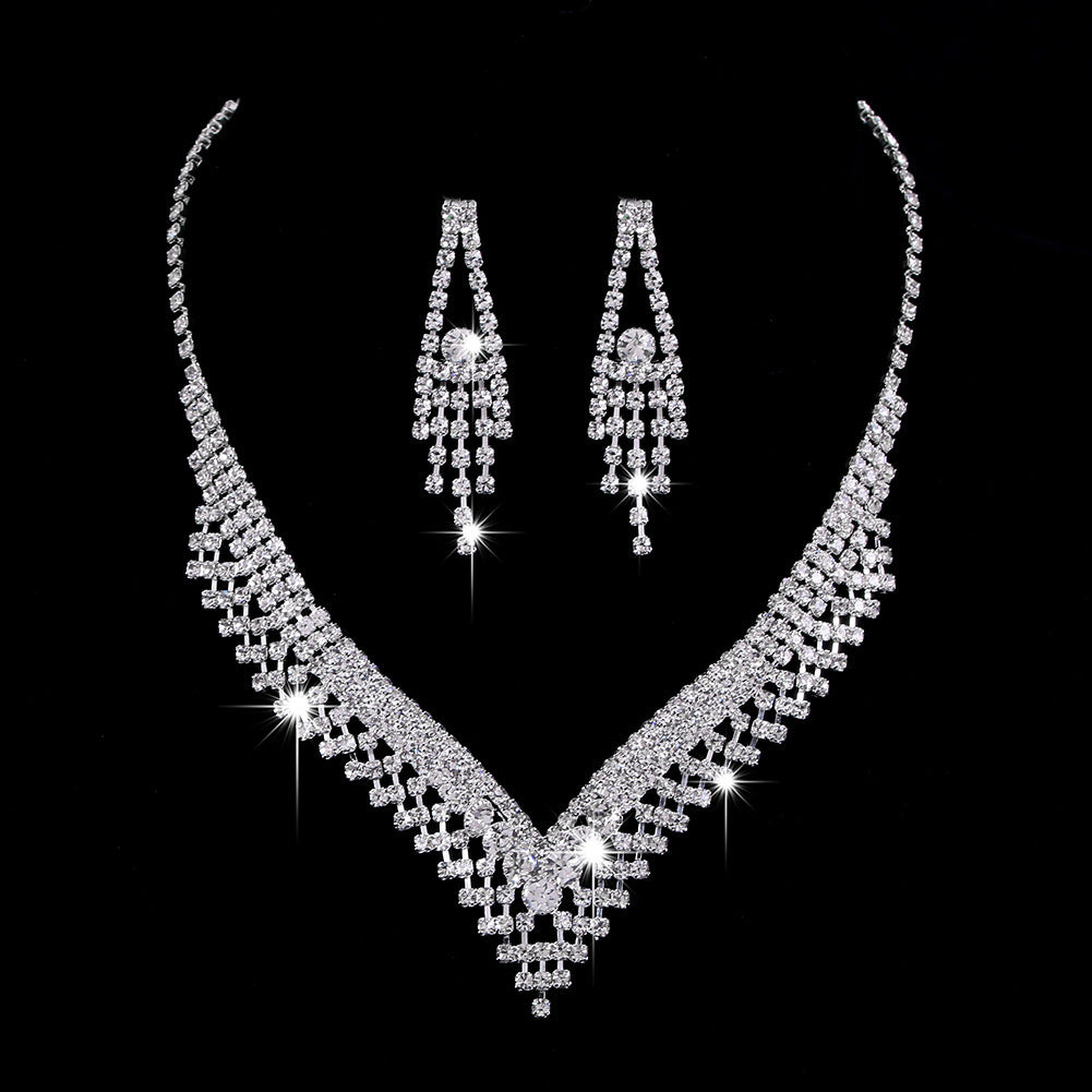 Full Rhinestone Zircon Water Drop Jewelry Set