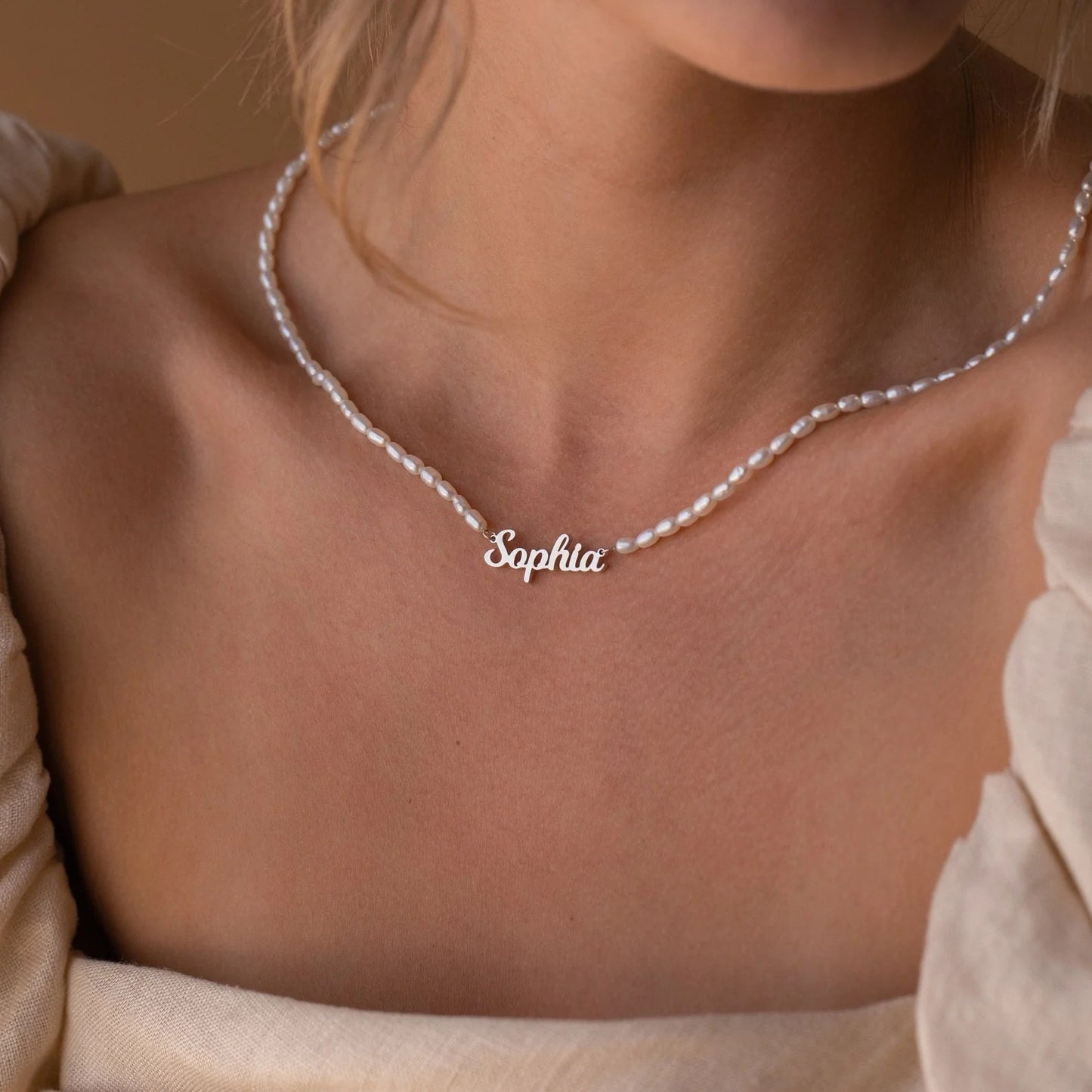 Personalized Nameplate and Pearl Necklace
