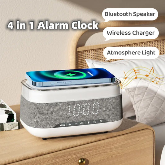 Intelligent Multifunctional Alarm Clock with Bluetooth Speaker & Wireless Charger