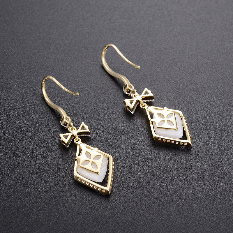 Fashionable High-End 14K Gold Plated Opal & Zircon Earrings