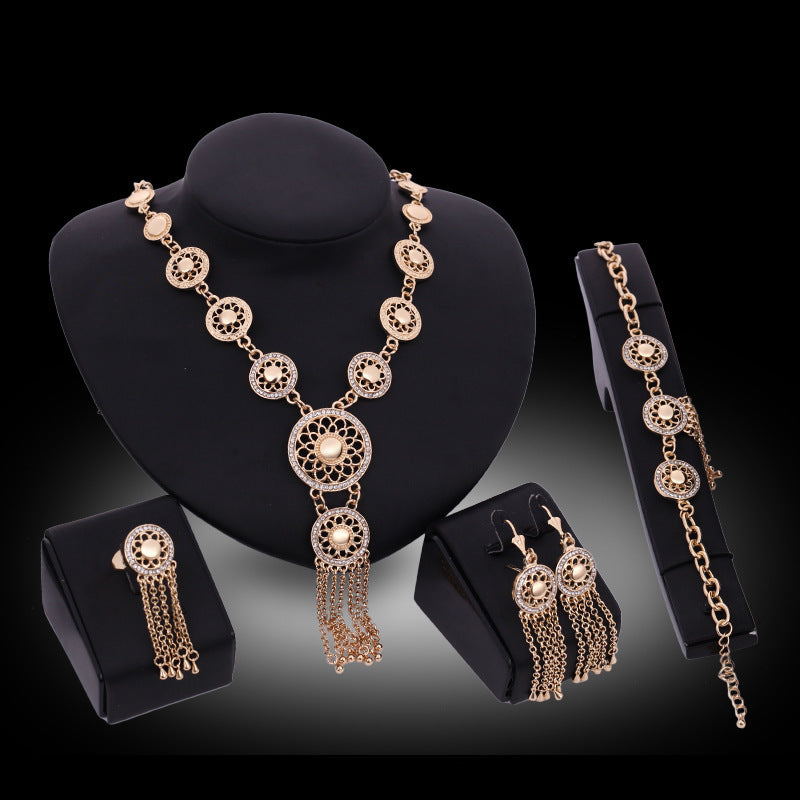 Gold-Plated Hollow Carved Necklace & Earrings Set