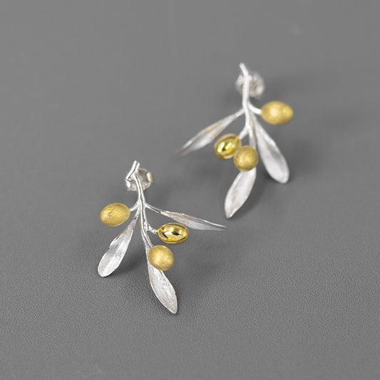 Sterling Silver Natural Olive Branch Stud Earrings