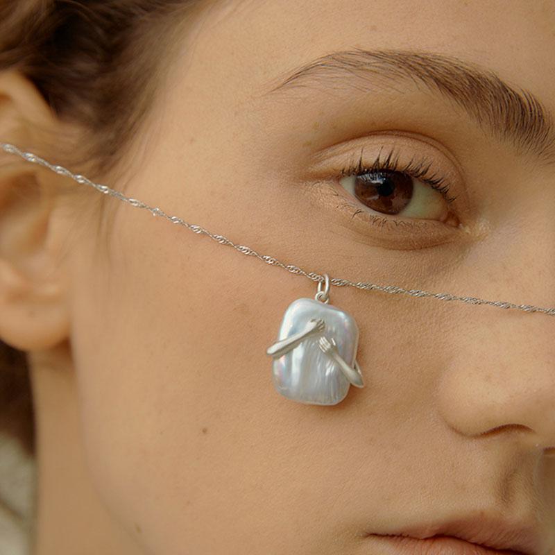 Unique Square Baroque Pearl Pendant Necklace