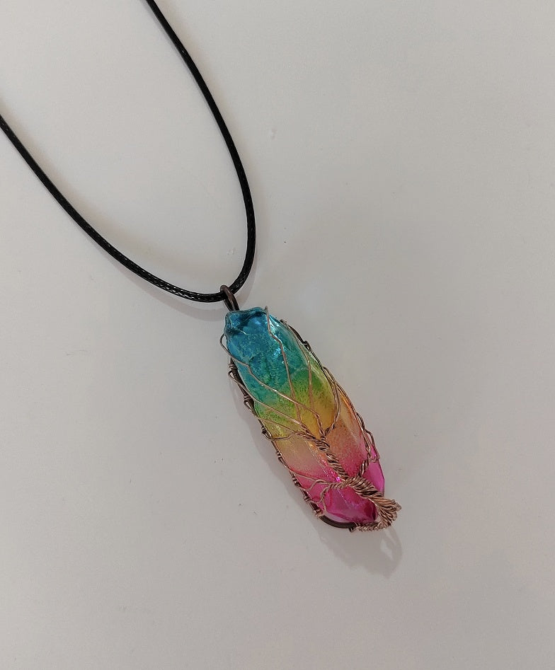 Stone Crystal Pillar Tree of Life Necklace