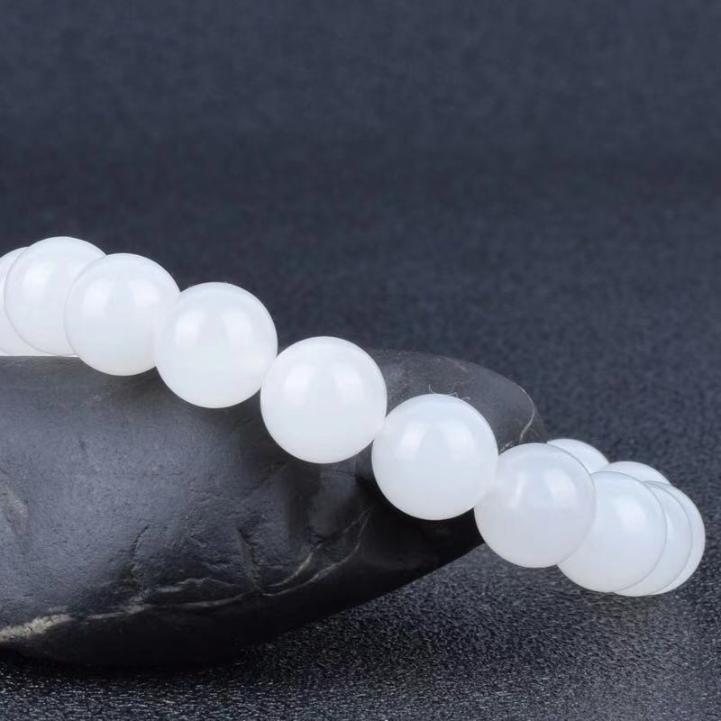 White Jade Fat Round Bead Bracelet