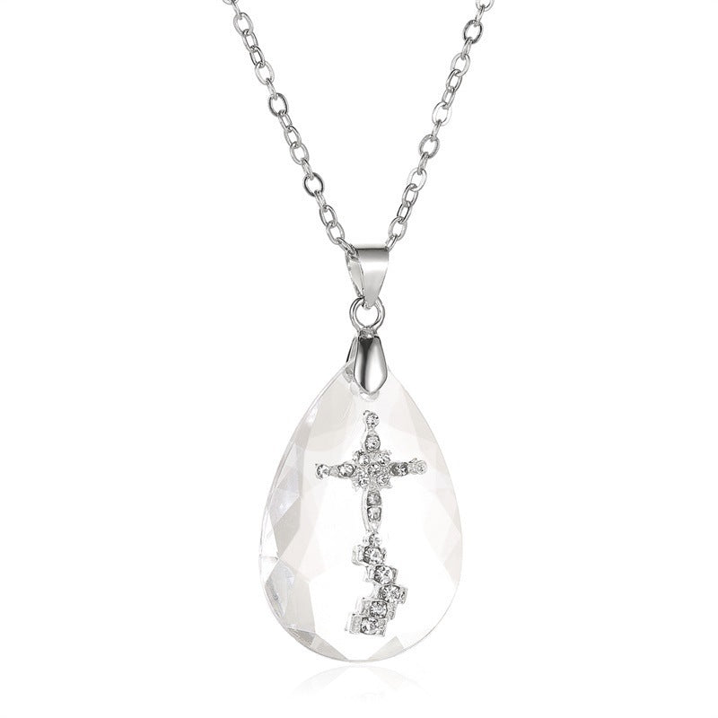 Simple Wild Cross Drop Pendant Necklace