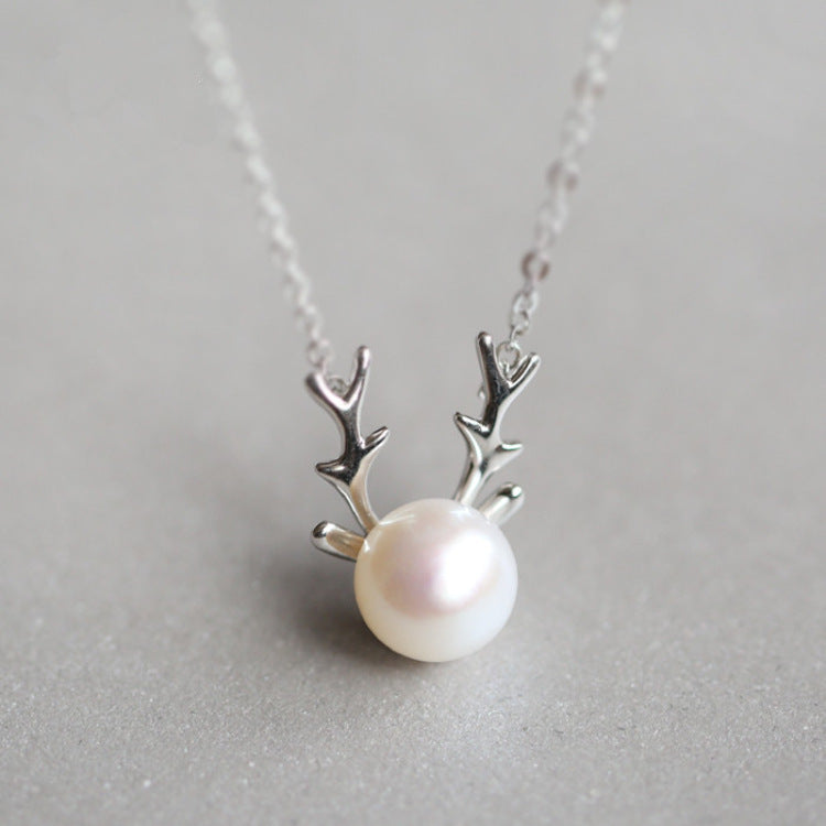 Deer Horn 14k Rose Gold Pearl Necklace