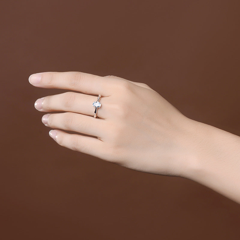 Bamboo Design Sea Blue Gemstone Ring