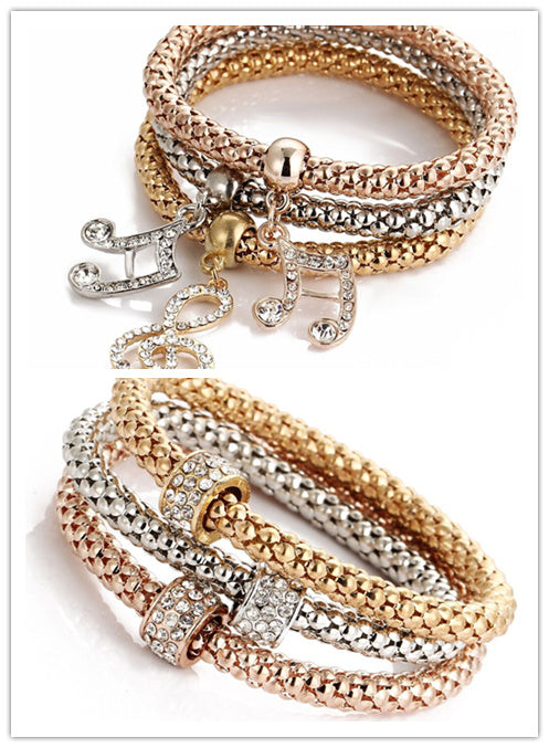 Tricolor Stretch Popcorn Chain Bracelet Set