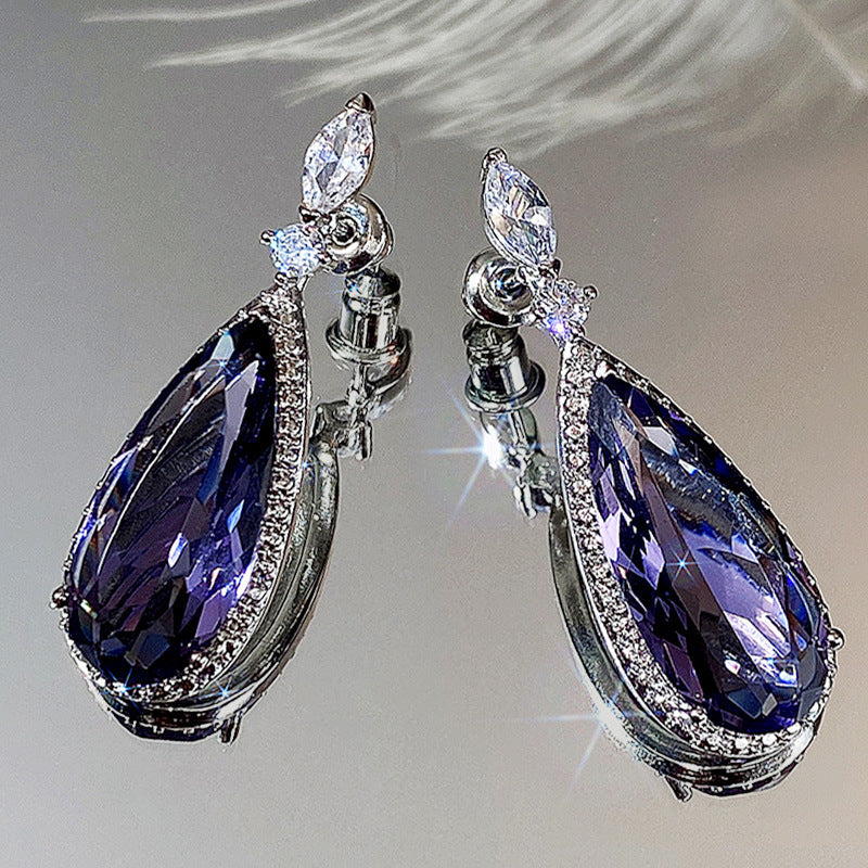 Micro-inlaid Purple Zircon Drop Earrings for Brides