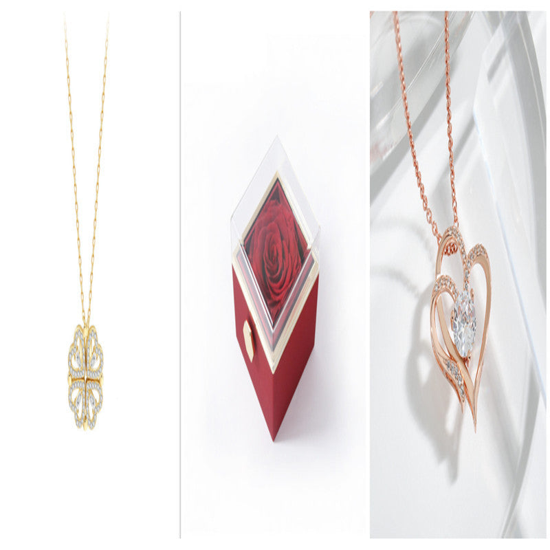 Magnetic Folding Heart-Shaped Four-Leaf Clover Pendant Necklace