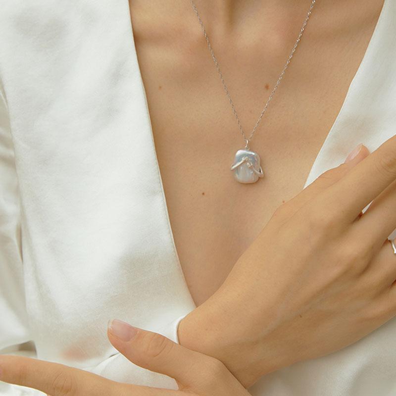 Unique Square Baroque Pearl Pendant Necklace