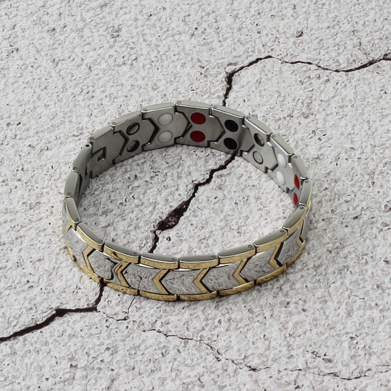 Gold Double Row Magnet Bracelet - Men's Titanium Steel