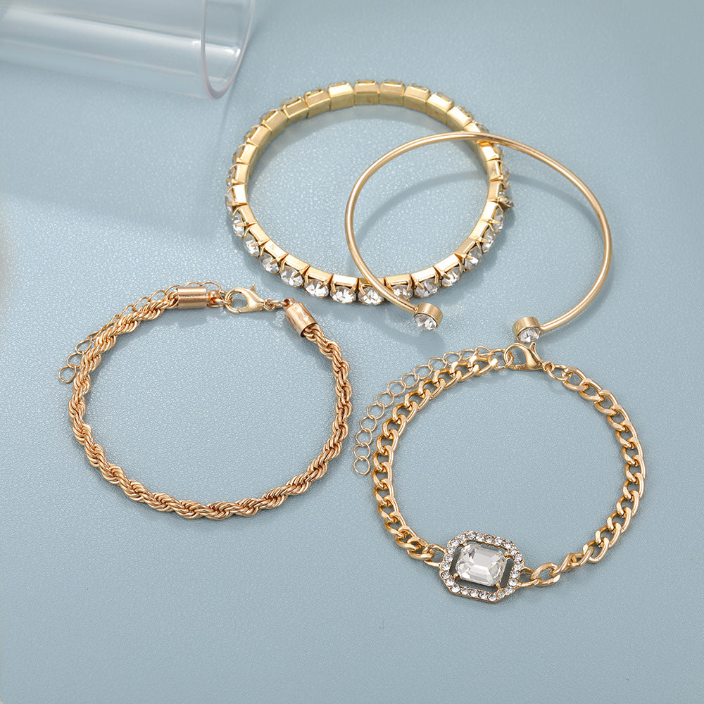 Bohemian Crystal Twisted Cuff Bracelet Set