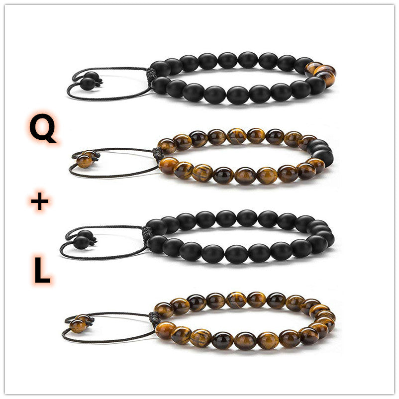 Striking Tiger Eye & Matte Black Agate Couple Bracelets