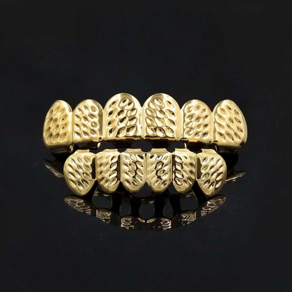 Gold Plated Hip Hop Teeth Grillz Caps - Removable Top & Bottom Set