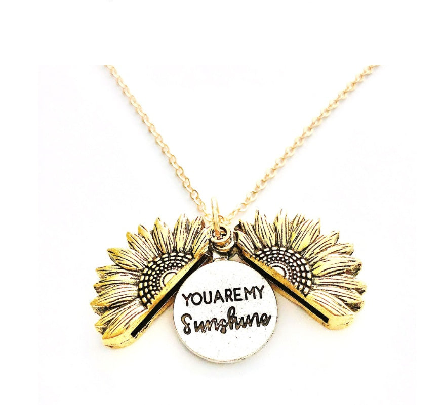 Sunflower Pendant Necklace with Engraved Message